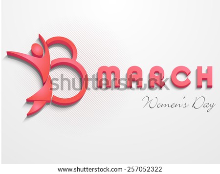 Happy Women's Day celebration with 3D text 8 March and pink human symbol on grey background.