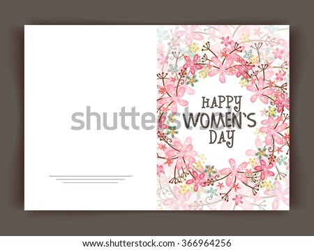 Beautiful flowers decorated greeting card design for Happy Women's Day celebration.