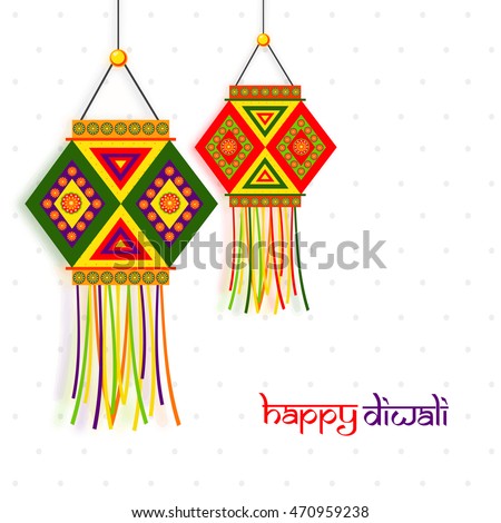 Beautiful Indian Festival Background Decorated With Colorful Traditional Hanging Lamps Kandil Elegant Greeting