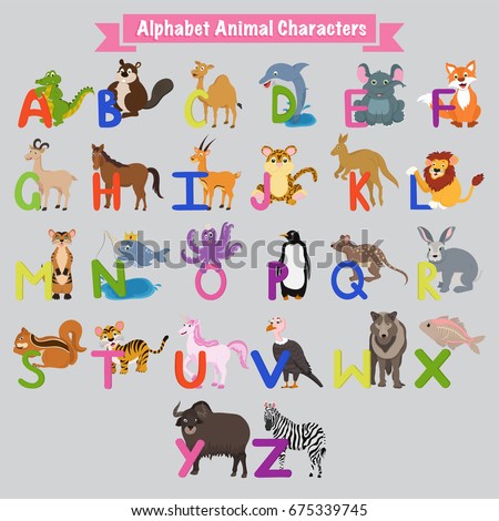 Creative English Alphabet Animal Characters Set Stock ...