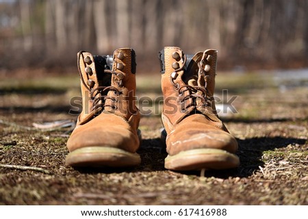 Pair Used Work Boots Outside Stock Photo (Royalty Free) 617416988 ...