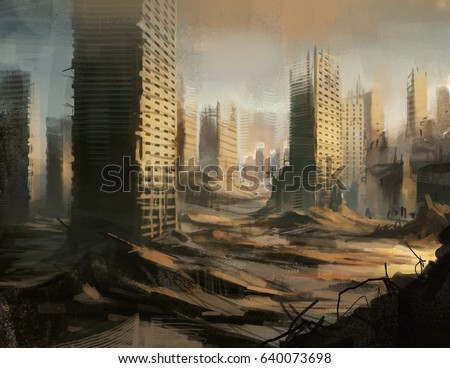 Digital Illustration Destroyed City Landscape Ilustración de