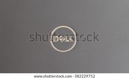 BANGKOK, Thailand- February 26 2016: Dell Logo on notebook cover. Dell Inc. is an American multinational computer technology company that develops, sells and repairs computers.
