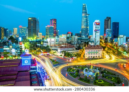 Ho Chi Minh, Vietnam -April 19, 2015: View of Ho Chi Minh city form top of Silverland Central Hotel & Spa