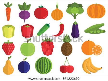 Set Fruits Vegetables Vector Illustration Flat Stock Vector 691223692