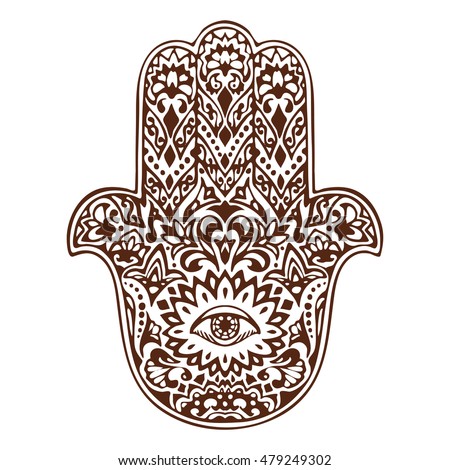 Black White Illustration Hamsa Hand Symbol Stock Vector 555246658 ...