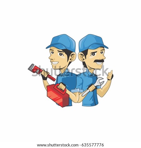 Duo Plumbing Engineer Mascot Logo Duo Plumbing Engineer Mascot Logo