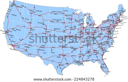 usa highway map stock vector 224843278 shutterstock