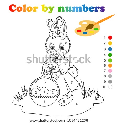 Coloring Page With Cute Easter Bunny By Numbers Is Educational Children Game Drawing