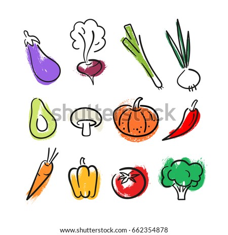 Hand Drawing Vegetables Set Vector Illustration Stock Vector 662354878