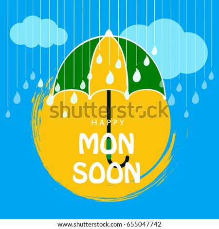 Happy Monsoon, Umbrella background, Rainy Season, Vector Illustration.