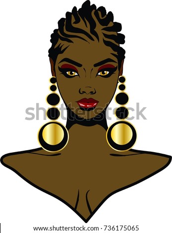 Beautiful Black Woman Braid Hairstyle Earrings Stock 