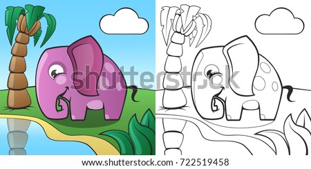 Childrens Coloring Book Cute Cartoon Elephant And African Nature EPS10