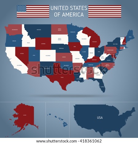 political map of usa poster with american flag regions of country on blue background vector ilration political map of usa poster with american flag regions of country on blue background vector ilration
