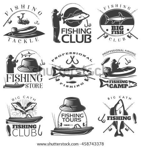 Fishing Black Emblem Set Fishing Tackle Stock Vector ...