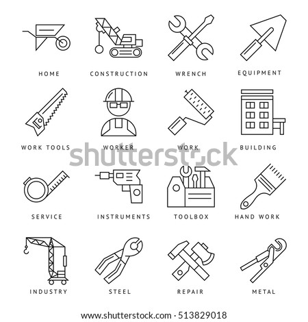 Isolated Construction Tools Equipment Icons Set Stock Vector 513829018 ...