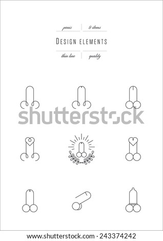 Vector set - design elements. Dildos. Thin line (variable line width ...