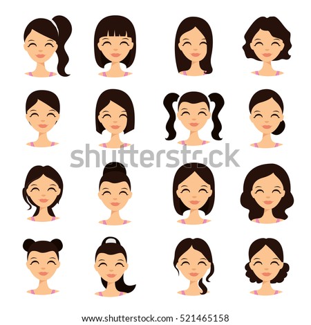 stock vector womens hairstyles beautiful young girl with various hair styles vector illustration 521465158