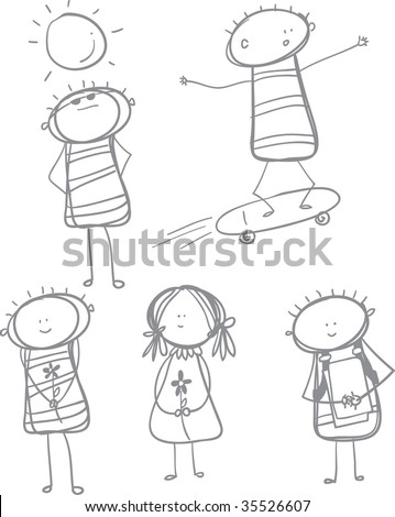 Boys Girls Loose Sketch Doodles Stock Vector 35504923 - Shutterstock