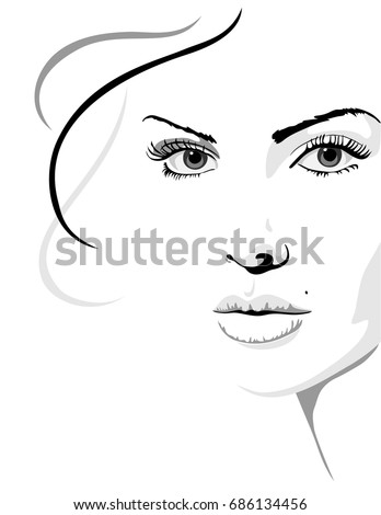 Black White Female Face Vector Illustration Stock Vector 14468869