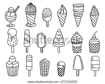 Set Ice Cream Doodle Stock Vector 672165022 - Shutterstock