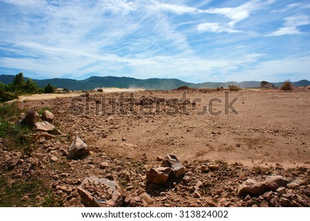 Reclamation project at Quy Nhon, Binh Dinh, Viet Nam, fill up sand on water to make construction plan, try to change nature for human profit, fill soil at seaside