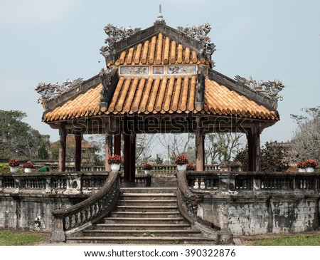 HUE, VIET NAM- FEB 19, 2016: Citadel, an culture heritage with Hoang Thanh (Imperial City),Tu Cam Thanh (Forbidden City), Dai Noi (Inner city), ngo mon (noon gate), ancient architecture in Vietnam