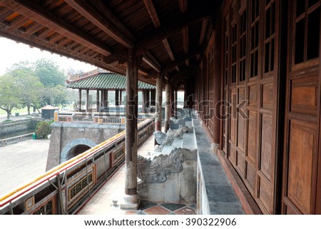 HUE, VIET NAM- FEB 19, 2016: Citadel, an culture heritage with Hoang Thanh (Imperial City),Tu Cam Thanh (Forbidden City), Dai Noi (Inner city), ngo mon (noon gate), ancient architecture in Vietnam