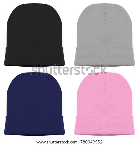 stock photo blank beanie template in four different color black grey pink blue navy in white background for 780049552