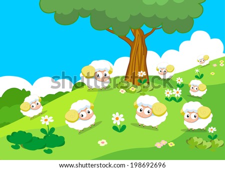 Sheeps on the hill - stock vector