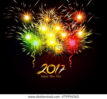 Happy New Year 2017 gold Fireworks