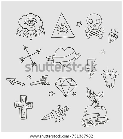 Set Old School Tattoos Elements Vector Stock Vector 188105183 ...