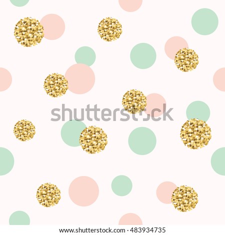 Glitter Confetti Polka Dot Seamless Pattern Background Golden Pink And Blue Trendy Colors