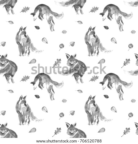 seamless watercolor black and white foxes with autumn leaves watercolor animal painting kids background - Animal Painting For Kids seamless watercolor black and white foxes with autumn leaves watercolor animal painting kids background - Animal Painting For Kids