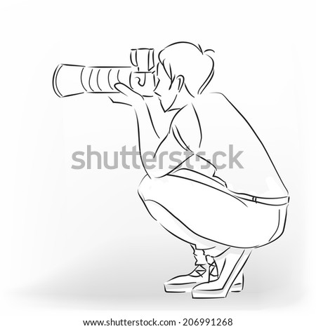 Young Photographer Man Squats Photographs By Stock Vector 206991268 ...