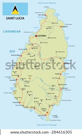 Saint Lucia Road Map Stock Vector 284616305 - Shutterstock