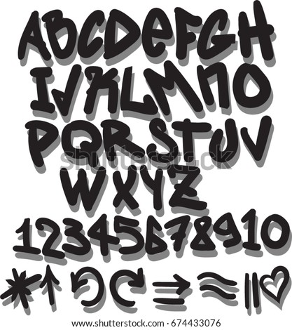 Graffiti Font Alphabet Letters Hip Hop Stock Vector 128280347 ...