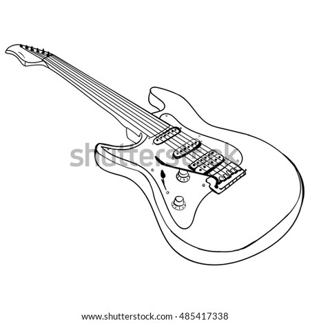 Electric Guitar Ink Monochrome Sketch Vector Stock Vector 485417338