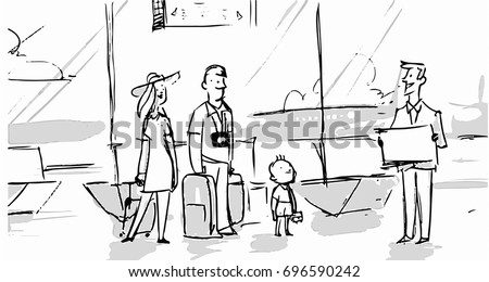 Family In The Airport Going To Vacation Trip Together And A Travel Agent Helping Them Family In The Airport Going To Vacation Trip Together And A Travel Agent Helping Them