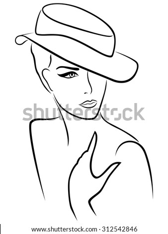 Raster Beautiful Woman Wearing Vintage Hat Stock Illustration 137189549 ...