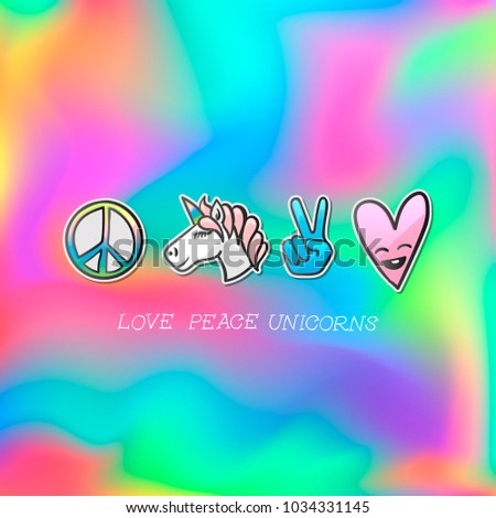 Download Cute Emoji Patches Badge Unicorn Peace Stock Vector ...