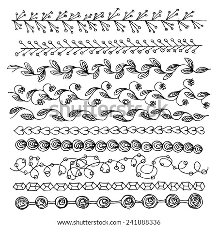 Handdrawn Vector Line Border Set Design Stock Vector 142628926 ...