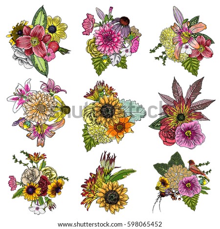 Download Flowers Set 9 Bouquets Floral Collection Stock Vector ...