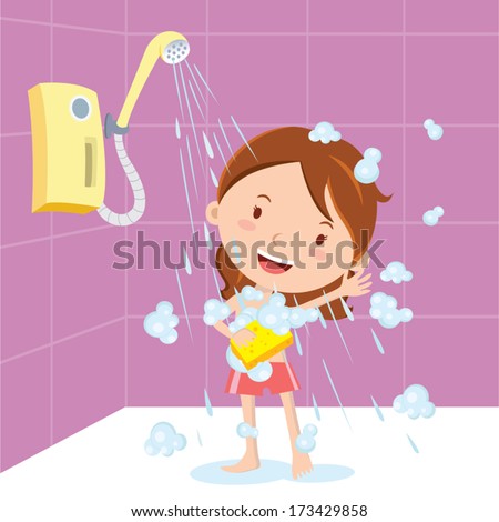 Girl Shower Vector Illustration Little Girl Stock Vector 173429858 ...