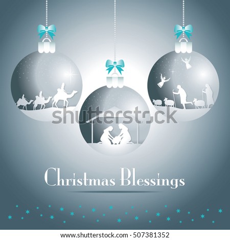 Joy World Christmas Nativity Scene Ornaments Stock Vector 
