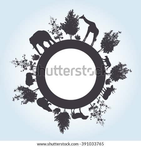 Silhouette Trees Wild Animals Walking Around Stock Vector 391033765