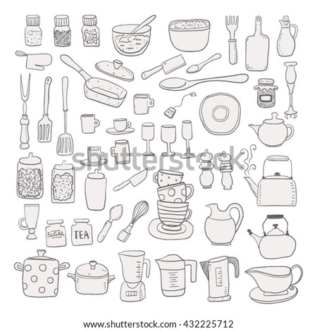 Kitchen Utensils Sketch Drawing Your Design Stock Vector 85487605 ...