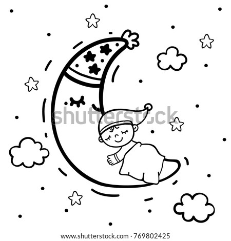 Coloring Cute Baby Sleeping On Moon Stock Vector 769802425 - Shutterstock