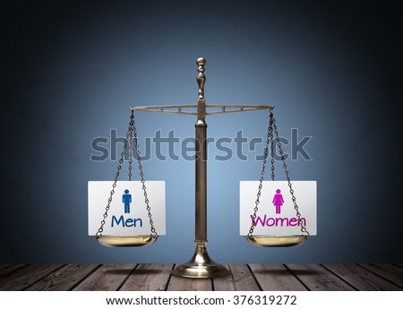 Equality between man and woman concept with beam scales and sign