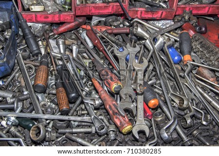 Bunch Messy Tools Garage Stock Photo (Royalty Free) 710380285 ...